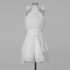 White Ruffles Turtleneck Mini Dress