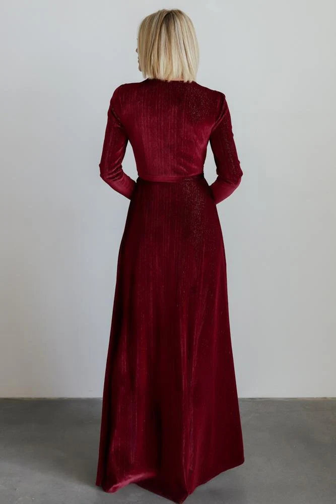 Serena Shimmer Velvet Wrap Dress | Merlot