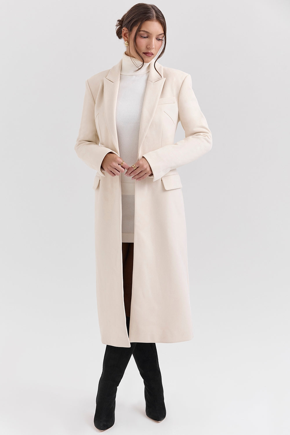 Remi-Ivory Single Breasted Long Coat