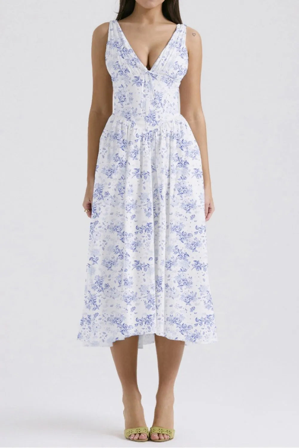 Floral V-Neck Sleeveless Midi Dress with Pockets