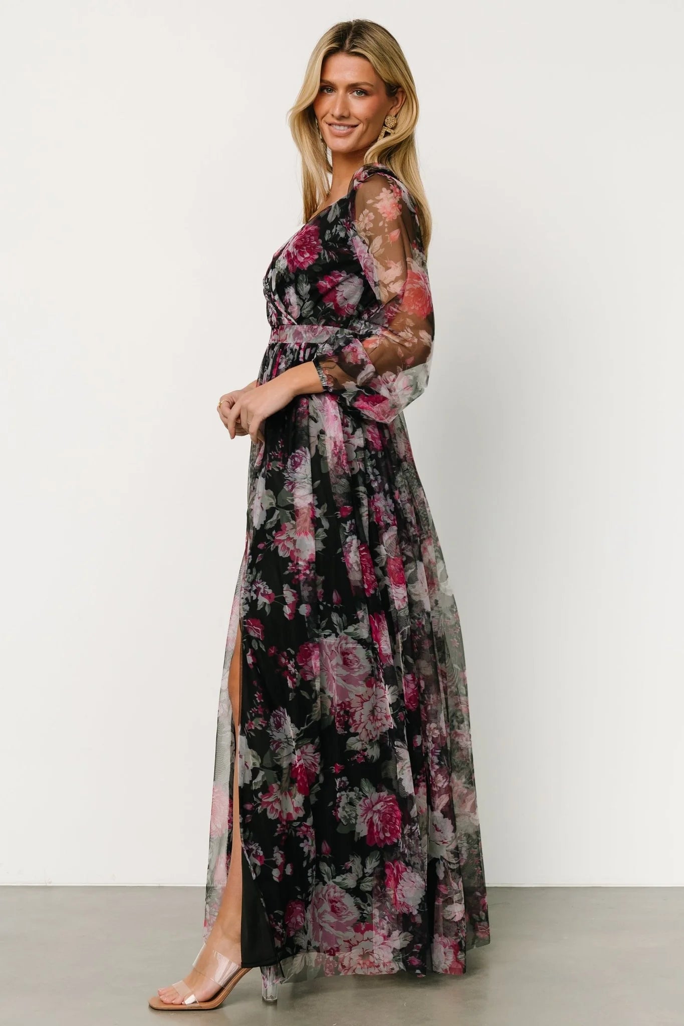 Desiree Tulle Maxi Dress | Black + Fuchsia