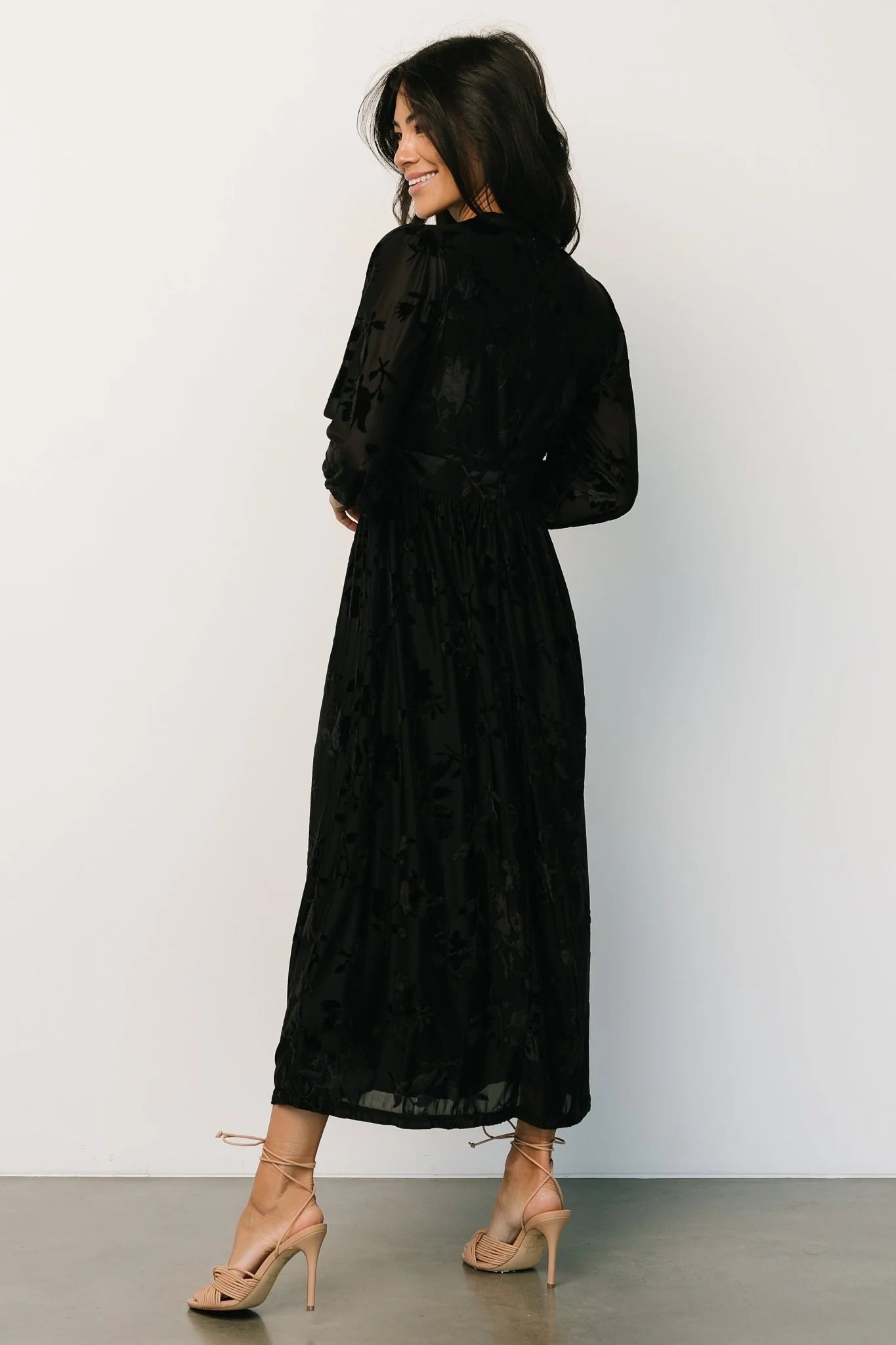 Christine Velvet Embossed Midi Dress | Black