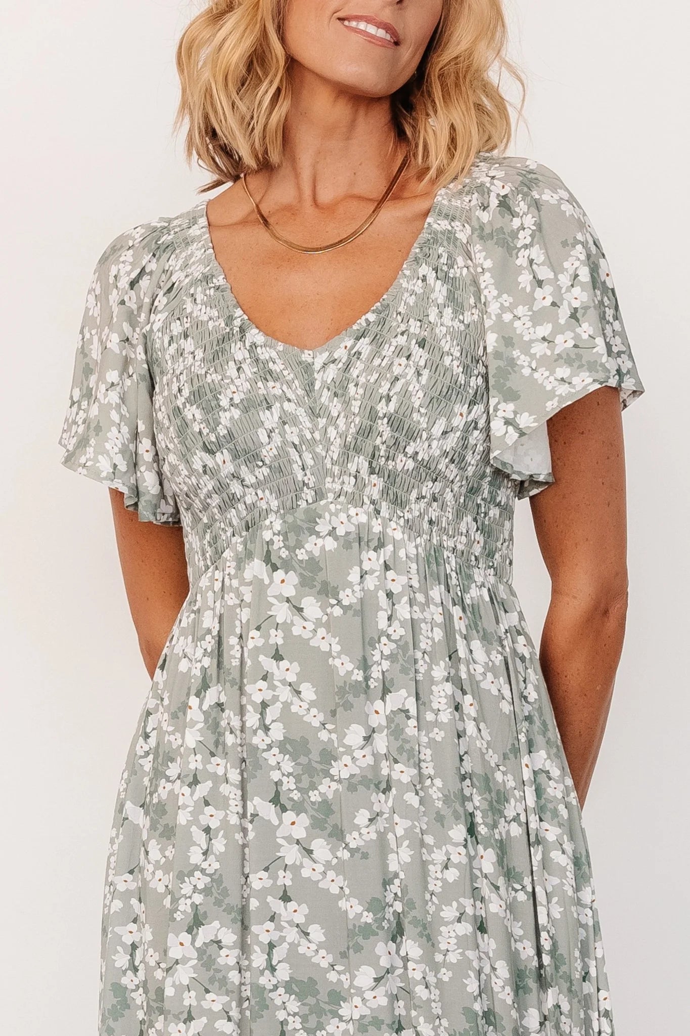 Joanie Smocked Dress | Sage + Off White Floral