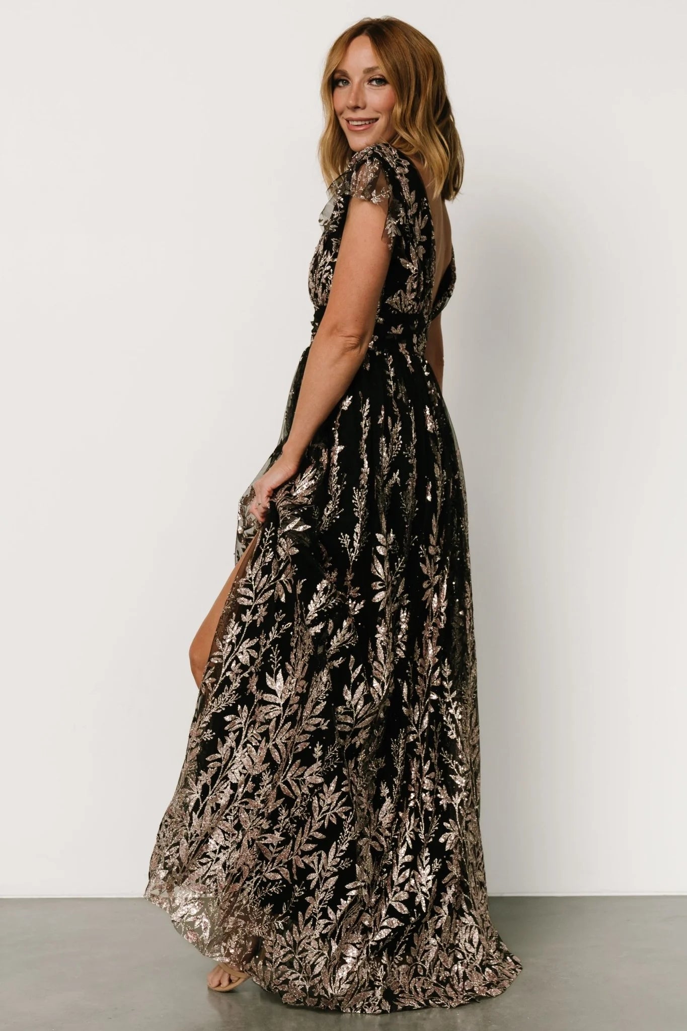 Karina Shimmer Gown | Black + Rose Gold