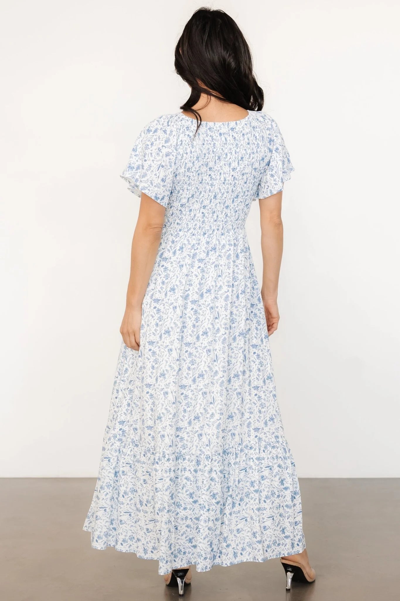 Joanie Smocked Dress | White + Blue Floral