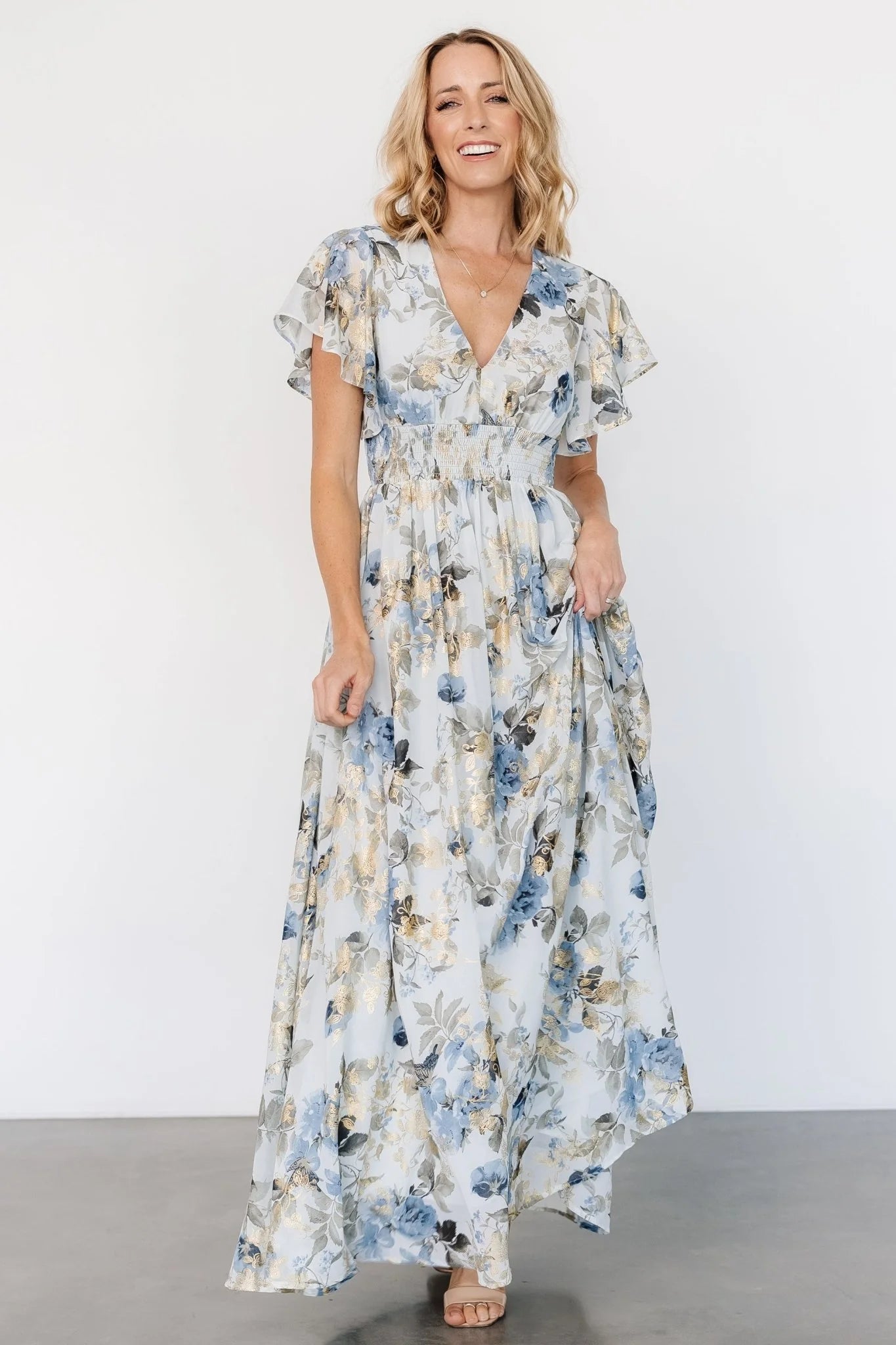 Lynlee Metallic Maxi Dress | Dusty Blue
