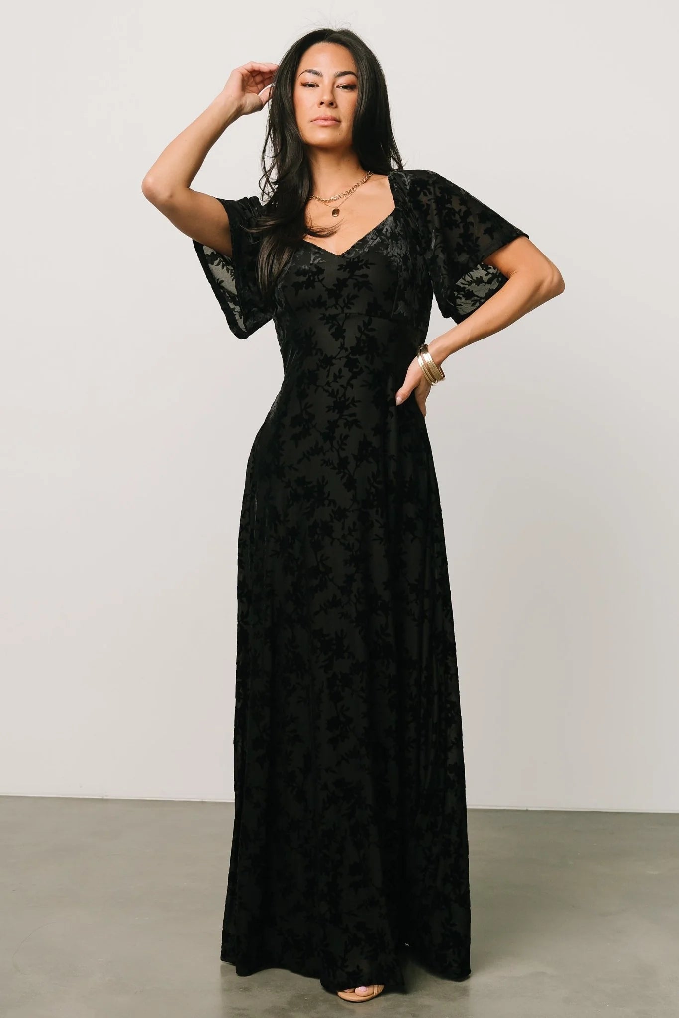 Everley Velvet Maxi Dress | Black